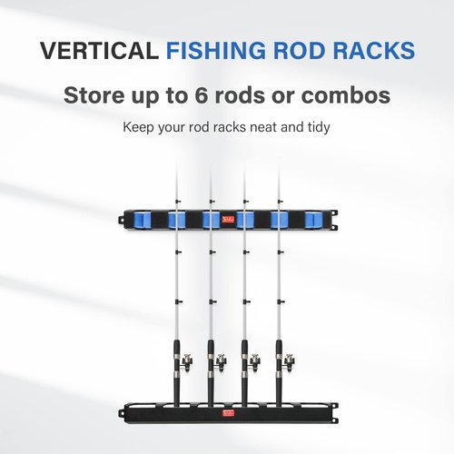 Simple Deluxe Vertical Fishing Rod Holders Wall-Mounted – Simple Deluxe Fishing Rod Rack, Fishing Pole Holder & Rack, Fishing Pole Holders Up to 6 Rods or Combos in 13.6 ", 1 Pair Blue