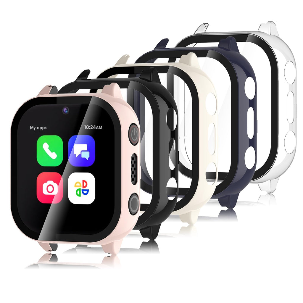 Simpeak 5-Pack Screen Protector Case Compatible with Cosmo JrTrack 4/3, Hard PC Tempered Glass Bumper Case Cover Compatible with Cosmo JrTrack 4 3, Clear/White/Black/Pink/Blue