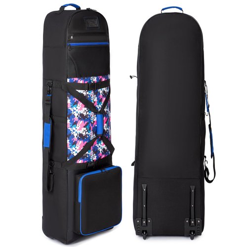 Golf Travel Bags for Airlines with Wheels, Shoes Compartment and Lockable Zipper, Soft-Sided Golf Club Travel Cover to Protect Culbs, Wear-Resistant Waterproof 900D Polyester Oxford