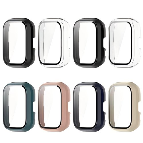 HXFRTYU 8 Pack Case for Amazfit Active Screen Protector, Hard PC Bumper Overall Protective Tempered Glass Cover Accessories for Women Men Clear