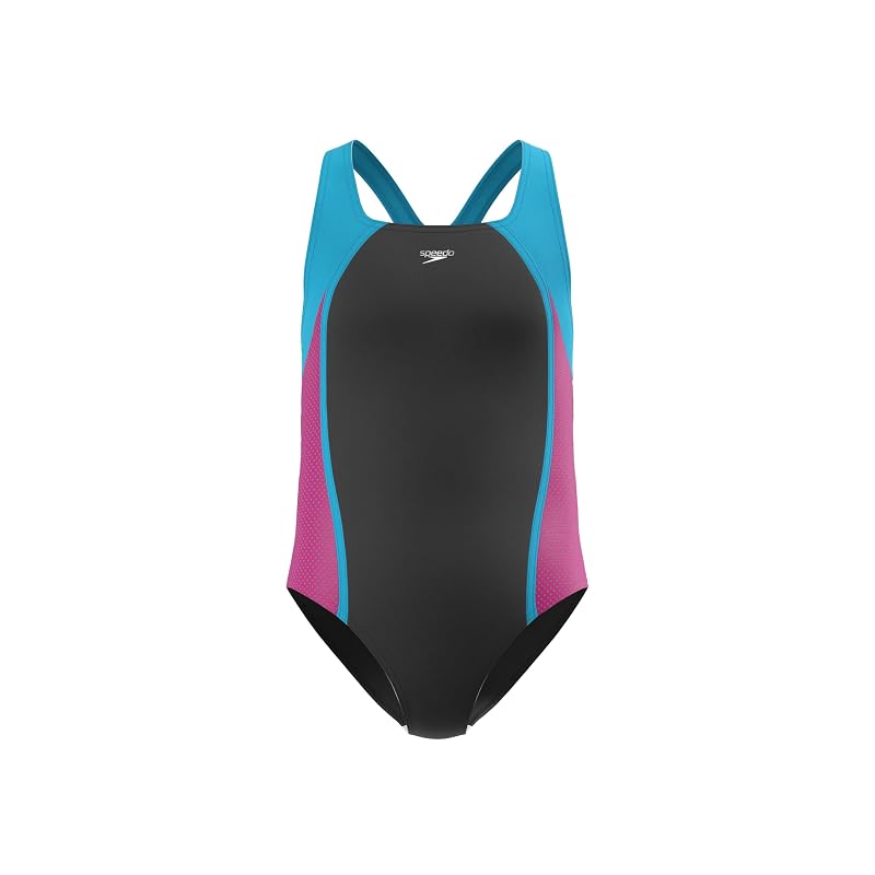 Speedo Girls One-Piece Mesh Splice Swimsuit with Thick Straps - Black