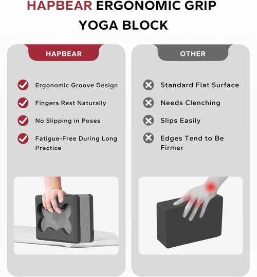 HAPBEAR Yoga Blocks 2 Pack - High-Density EVA Foam, Non-Slip Surface for Deep Stretching | 9x6x3in