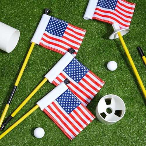 Meooeck 4 Pack Golf Flag Cup Set for Putting Green with American Flags & Portable Flagsticks