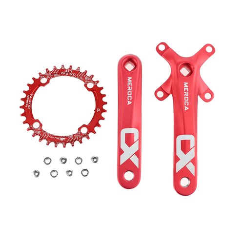 PETCHOR Square Taper Crankset MTB, Mountain Bike Single Speed Crankset, Bicycle Crank Arm Set 170mm 104BCD, 32T Chainring & Bolts, Red