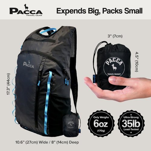 Pacca Onda 20L Packable Lightweight Foldable Backpack for Travel, Camping, Outdoor, Hiking Pocket Backpack (Black)