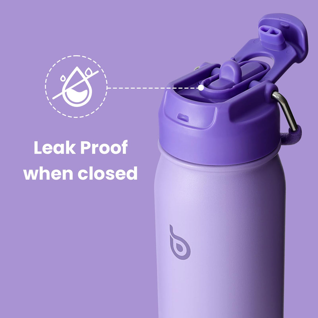 BOTTLE BOTTLE 16 oz sports water bottle stainless steel insulated kids water bottle with straw and pills holder for gifts and school (purple)