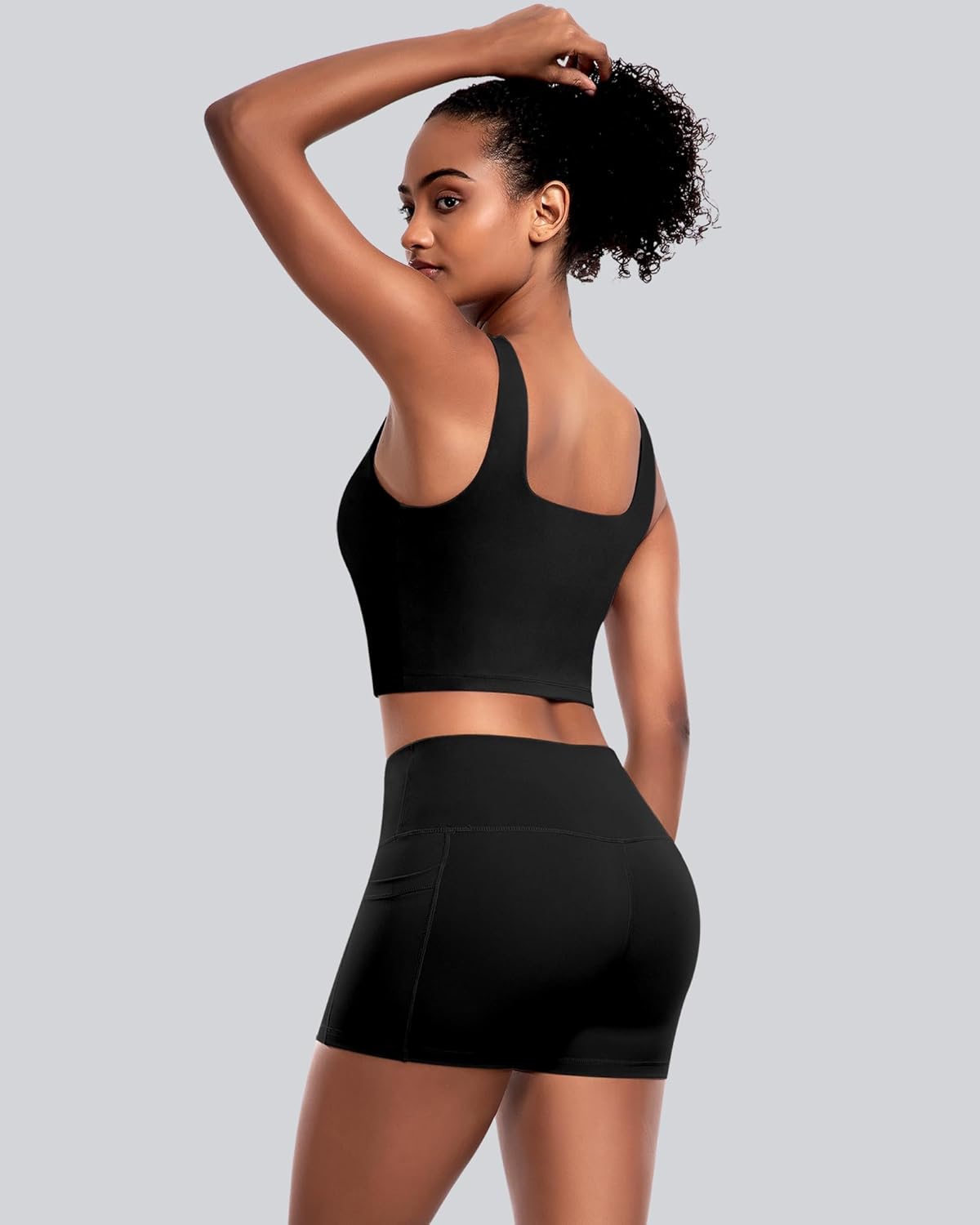 Skiennix Women's Sports Bras - 5-Pack Square Neck Longline Workout Crop Tops with Built-In Pads