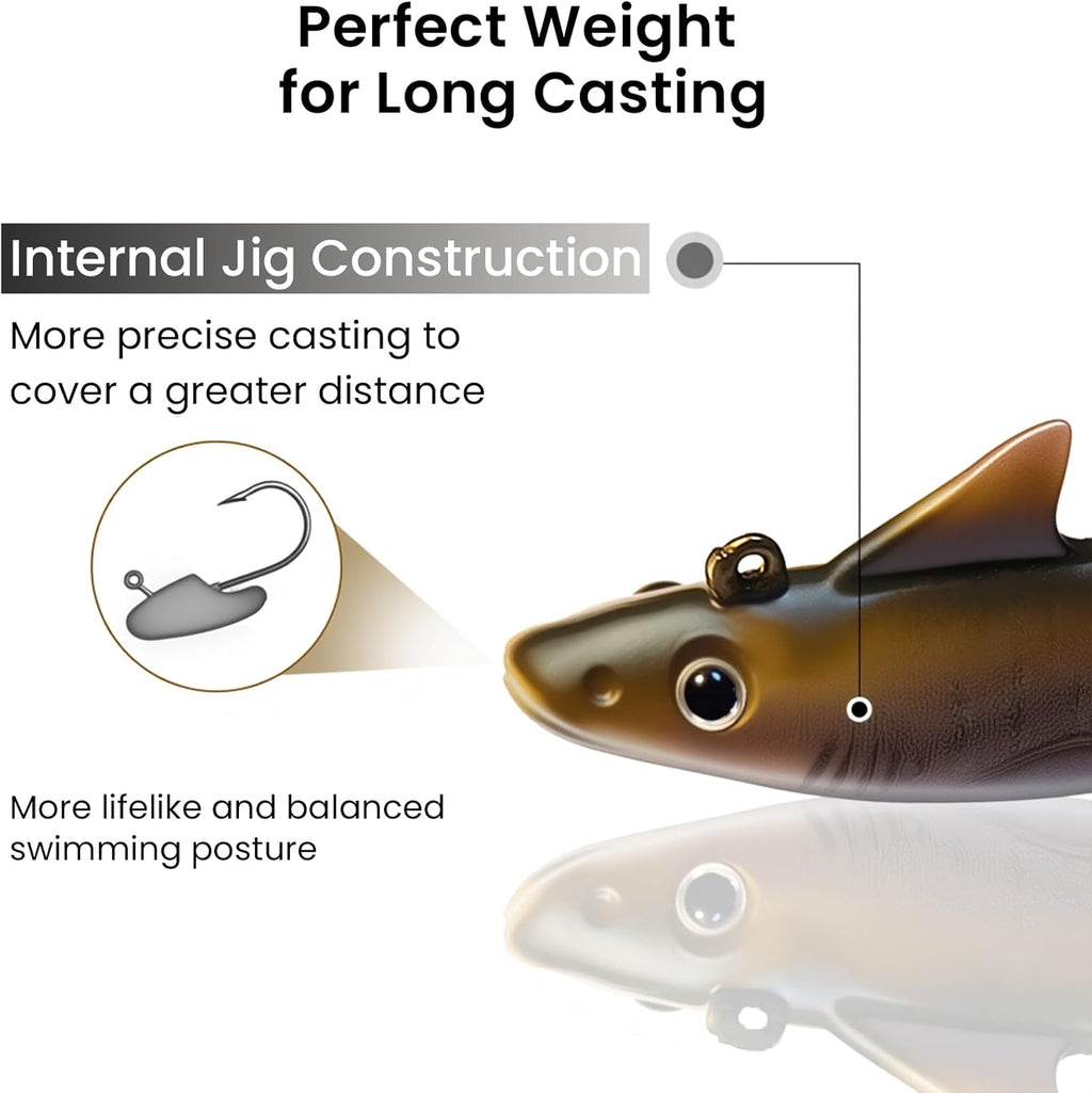 Pristis Fishing Lures - 6 Pcs Sharkita Jig Head Soft Baits | Durable Pre-Rigged Paddle Tail Set for Bass & Trout