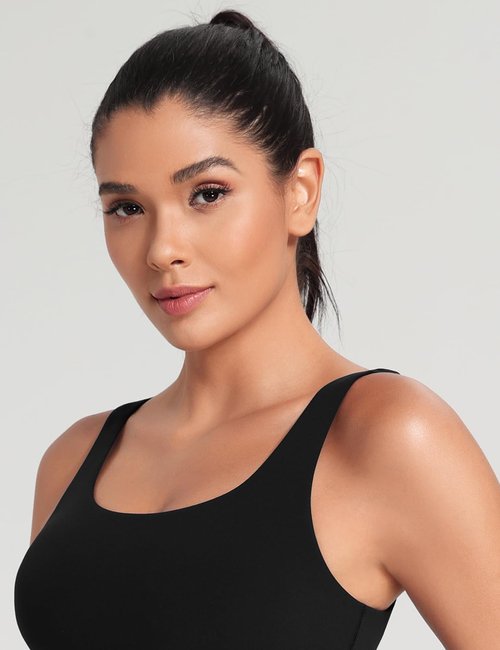 HeyNuts Zeal Bra - Women's Longline Scoop Neck Sports Bra | U-Back Yoga Crop Top, Padded A-D Cups