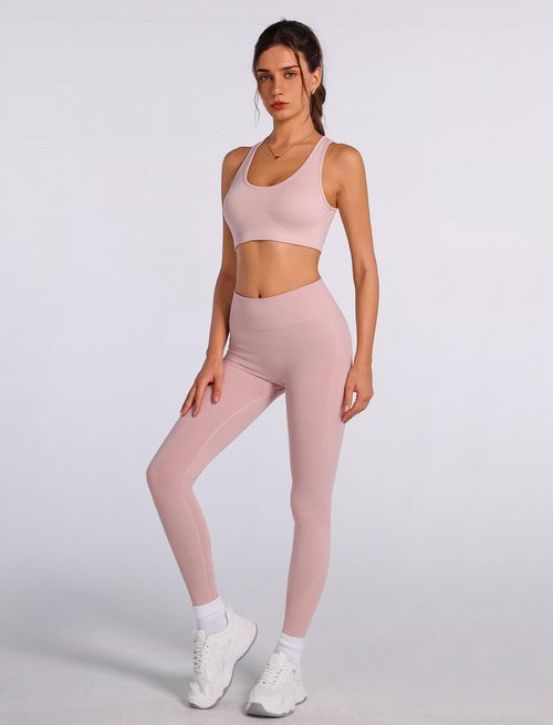 ABOCIW Workout Sets for Women Seamless High Impact Racerback Sports Bra Tummy Control Scrunch Butt High Waist Leggings 2 Piece Gym Yoga Outfits Cutout Pink Large