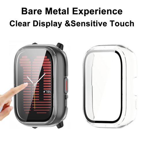 HXFRTYU 8 Pack Case for Amazfit Active Screen Protector, Hard PC Bumper Overall Protective Tempered Glass Cover Accessories for Women Men Clear