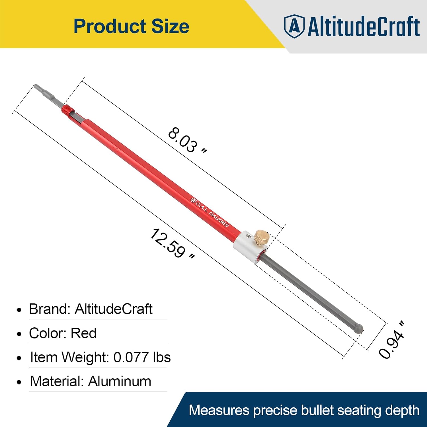 Overall Length Gauge - Precision OAL Gauge for Reloading | Compatible with Bolt-Action & Single-Shot Firearms, Aluminum Replacement for C1000