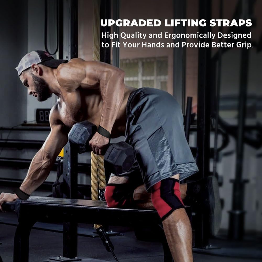 WSAKOUE Weightlifting Straps - Padded Neoprene Deadlift Straps for Powerlifting & Strength Training