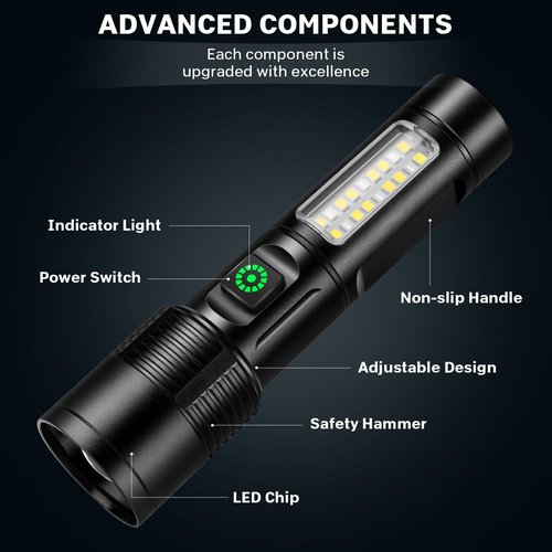 Kmivo Rechargeable LED Flashlights High Lumens - 10,000LM Super Bright Flash Light with 6 Modes, Powerful Handheld Linternas for Home, Camping（2 Packs）