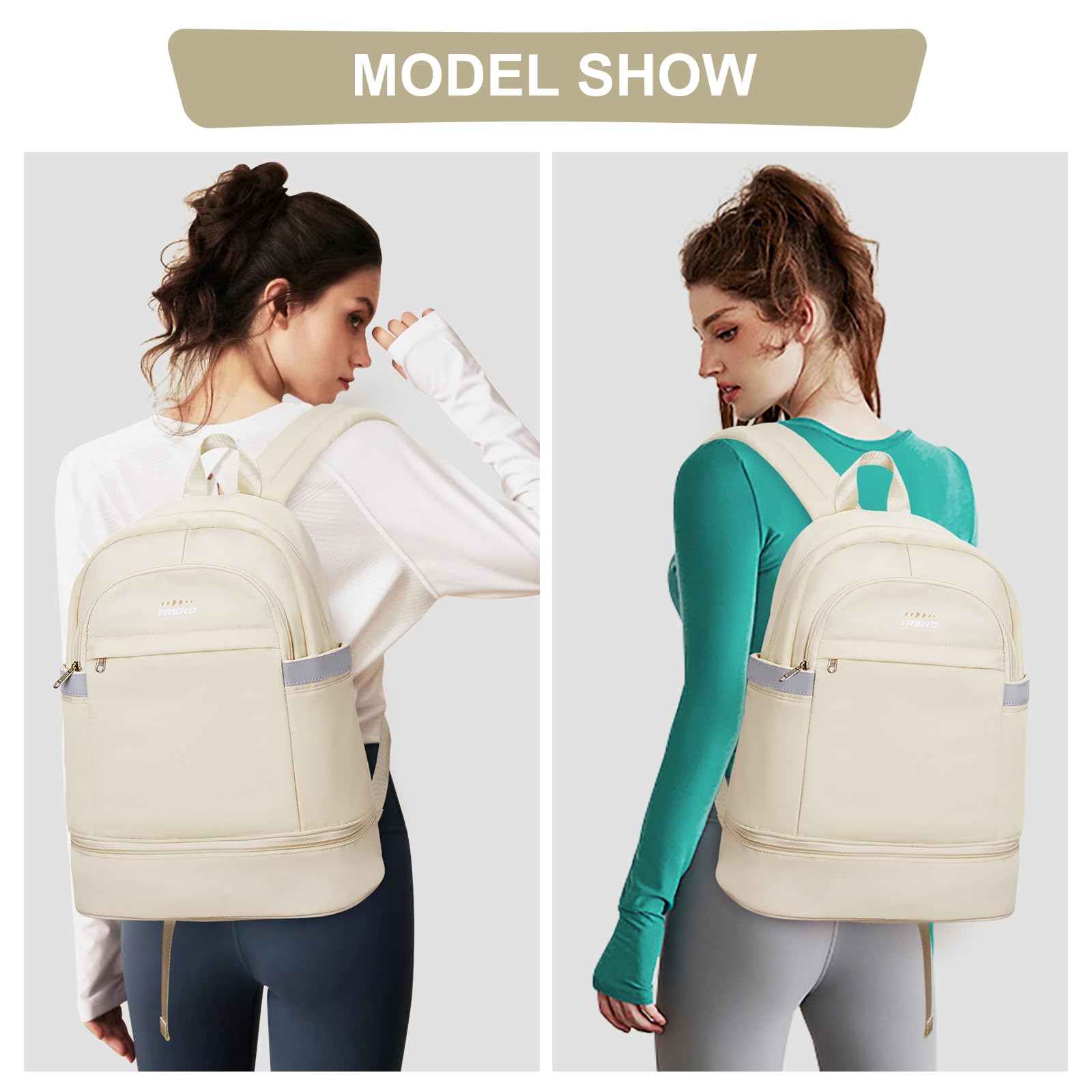 coofay Gym Backpack For Women Men Dance Sports Backpack With Shoe Compartment Waterproof Travel Backpacks Gym Bag Beige