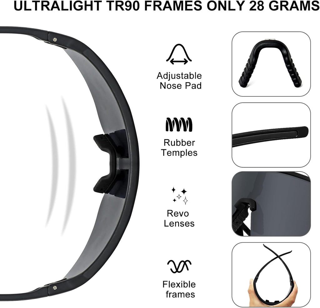 SPOSUNE Polarized Cycling Glasses - UV400 Protection Sports Sunglasses for Men & Women | Ideal for Running, Fishing, Riding