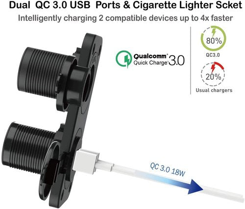 10L0L Golf Cart Cigarette Lighter Outlet & Quick Charge 3.0 DC 12V Input Waterproof USB Charger Power Socket Adapter Dual USB Ports Panel Universal for EZGO Club Car Yamaha Golf Cart Models