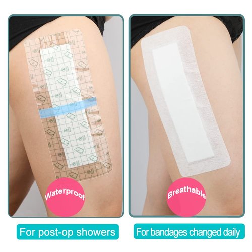 Waterproof Incision Bandages for Large Wounds Knee Hip Replacement Adheisve Island Dressing Bandaid Tape Post Surgical Shower Protector, No Glue On Center 4 x 10 Inch (Pack of 14)