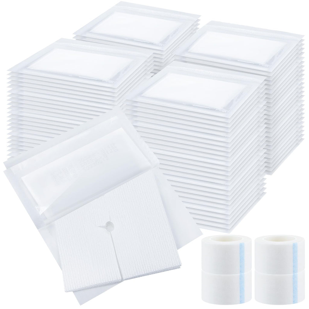 Timgle 400 Pcs 2" x 2" Split Gauze Pads 6 Ply Split Drain Sponge Gauze Non Woven Slit Bandage Sponges with Tape for Wound Care Tubes Drains Supplies