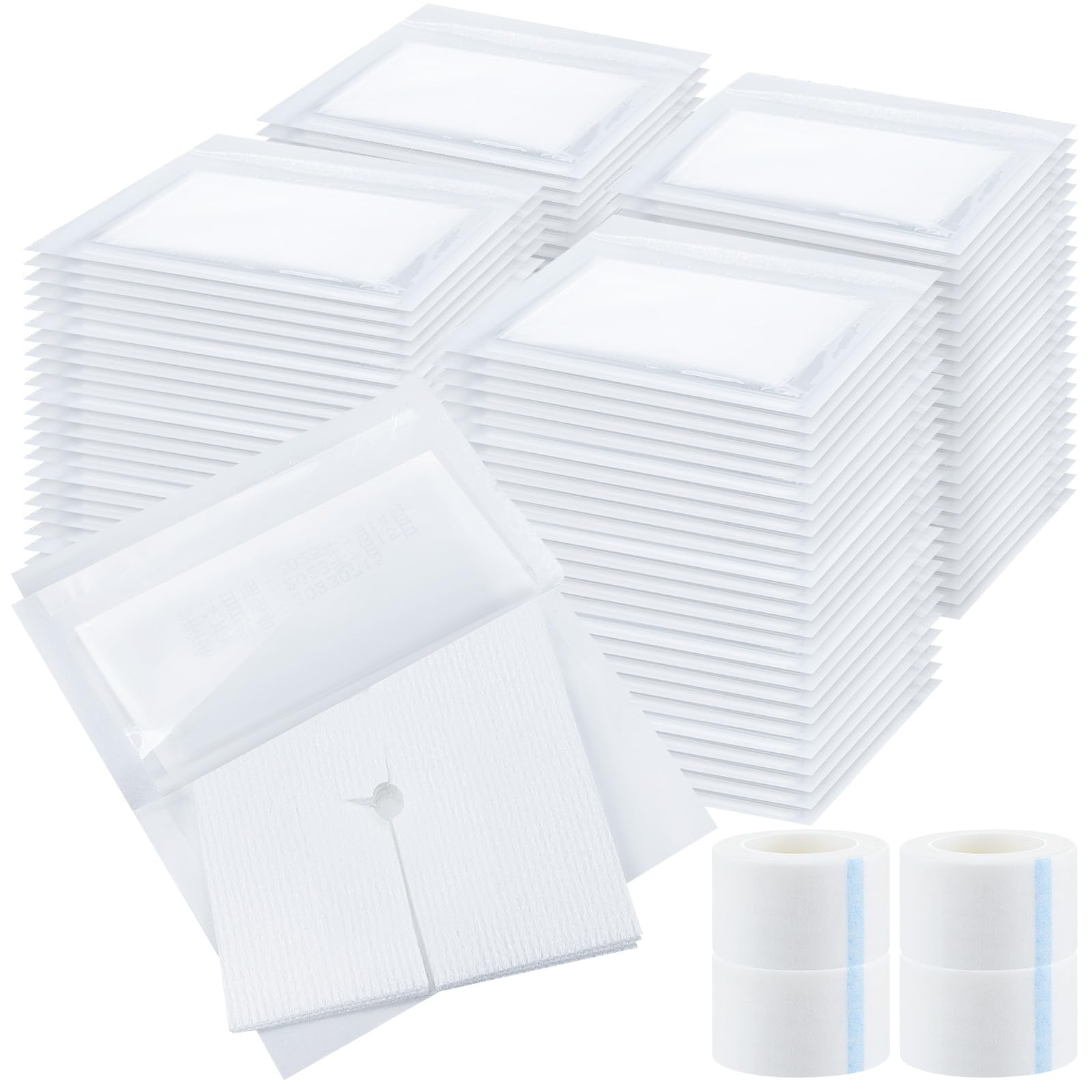 Timgle 400 Pcs 2" x 2" Split Gauze Pads 6 Ply Split Drain Sponge Gauze Non Woven Slit Bandage Sponges with Tape for Wound Care Tubes Drains Supplies
