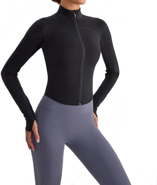 Lemedy Women's Cropped Workout Jacket - Lightweight Full Zip Yoga Jacket with Thumb Holes | Athletic Track Top