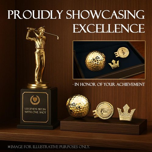 Vertini 24K Gold Plated Golf Ball & Crown Ball Marker Set – Luxury, Unique Golf Gifts for Men, Dad, Boss, Premium Golden Golf Ball and Ball Marker Accessories [ 1Ball & 1Ball Marker ]