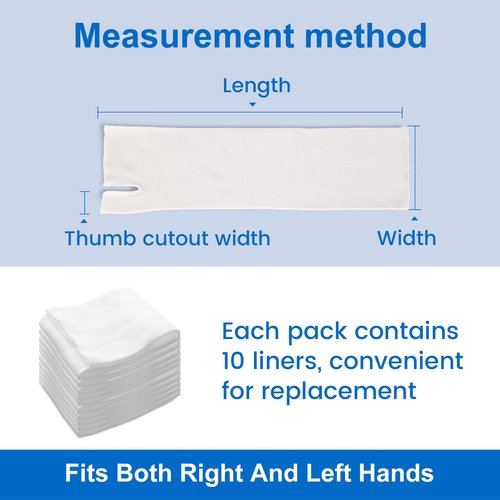Velpeau Hand Socks for Splint (Pack of 10), Breathable, Thin Stockinette Tubing for Arm, Wrist Brace with Thumb Spica Liner, Cotton Gauze Sleeve, Under Cast Wrap, Arm Cover for Men and Women (White, Light Version, M)