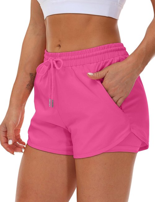 Mancreda Women's Running Shorts - Elastic Athletic Gym Shorts with 3 Zipper Pockets | Ideal for Yoga & Workouts