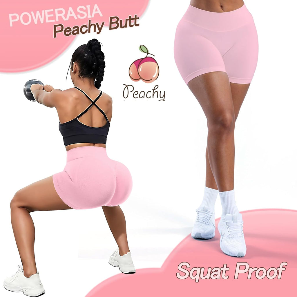 POWERASIA 4.5" Workout Impact Shorts Hidden Scrunch Butt Lifting Gym Booty Biker Shorts for Women Tummy Control