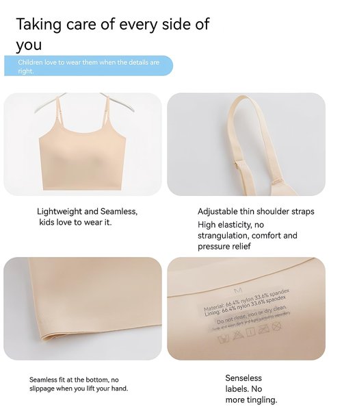 Girls Cami Crop Built-in Training Bra Seamless Bralette Sports Everyday Tank Tops Undershirt with Adjustable Straps White Bra 8-16Y
