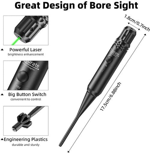 EZshoot Bore Sight Kit - Green/Red Laser Sight for .17 to 12GA Rifles & Pistols | Easy Big Button Operation