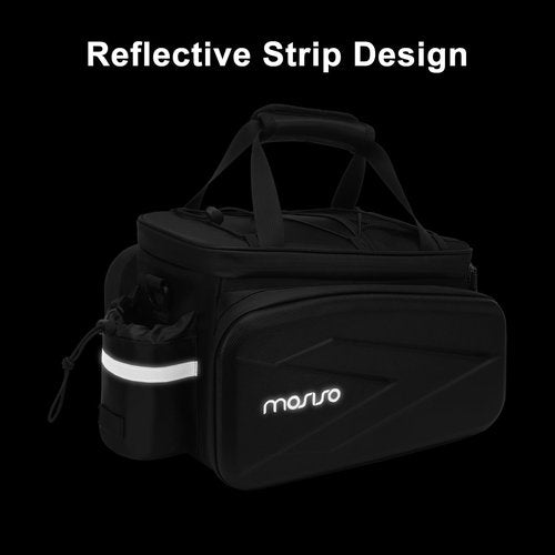 MOSISO Bike Rack Bag Trunk Cooler Handbag, Bicycle Insulated Rear Seat Bag 2 Side EVA Pockets with Side Foldable Panniers, 8L Cycling Backseat Storage Cargo Luggage Pouch with Shoulder Strap, Black