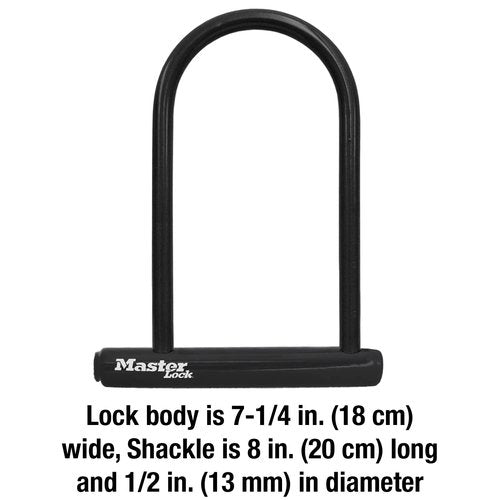 Master Lock Black Bike Lock with Key, Standard Size U-Lock for Bicycles and Other Outdoor Equipment, Anti-Theft Lock for Bikes, 8320D