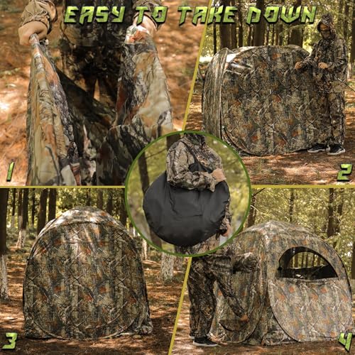 Lenotos 1012 Pop-Up Hunting Blind with 270° See-Through Windows, 1-2 Person, Lightweight, Packable, for Deer & Turkey Hunting