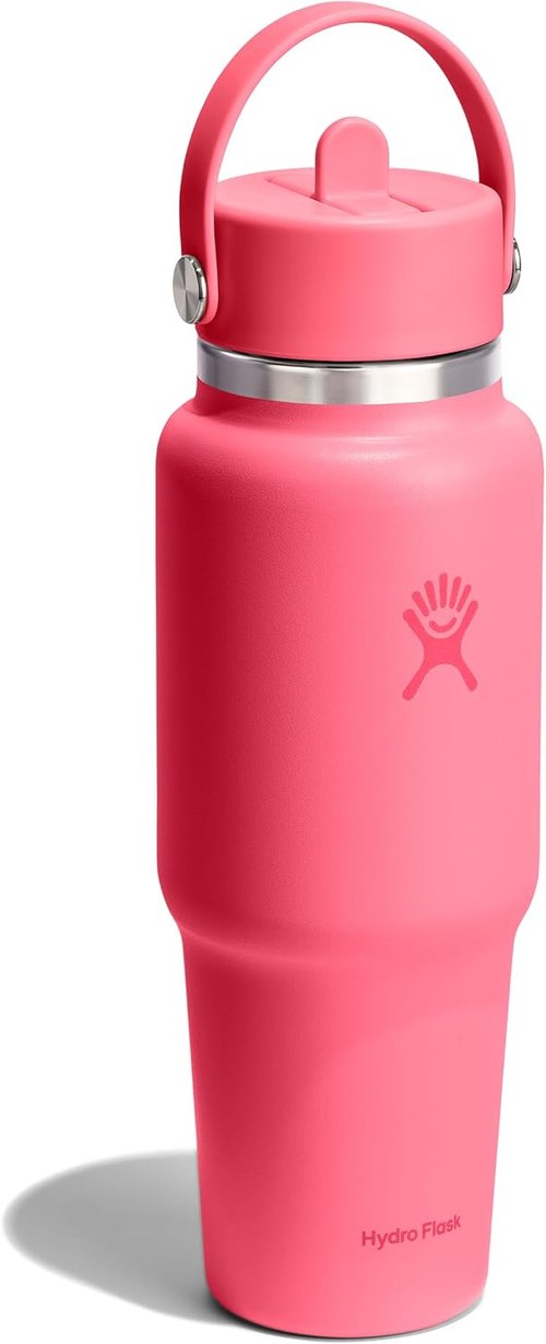 Hydro Flask Travel Water Bottle - Insulated Stainless Steel - 32 Oz Popstar Pink with Wide Straw Lid
