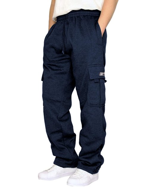 Lasjixion Men's Cargo Sweatpants Open Bottom Fleece Hiking Jogger Cargo Sweatpants for Men with Pockets Navy