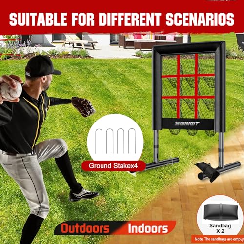 Heavy Duty Baseball Pitching Net with Strike Zone - Black, Adjustable Height