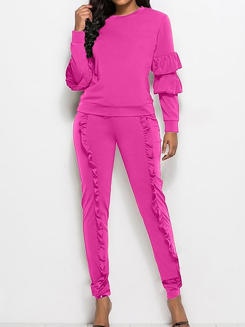Akmipoem Two Piece Outfit Bubble Satin Ruffle Sport Suit Sweatshirt and Sweatpants for Junior Rose XXXL