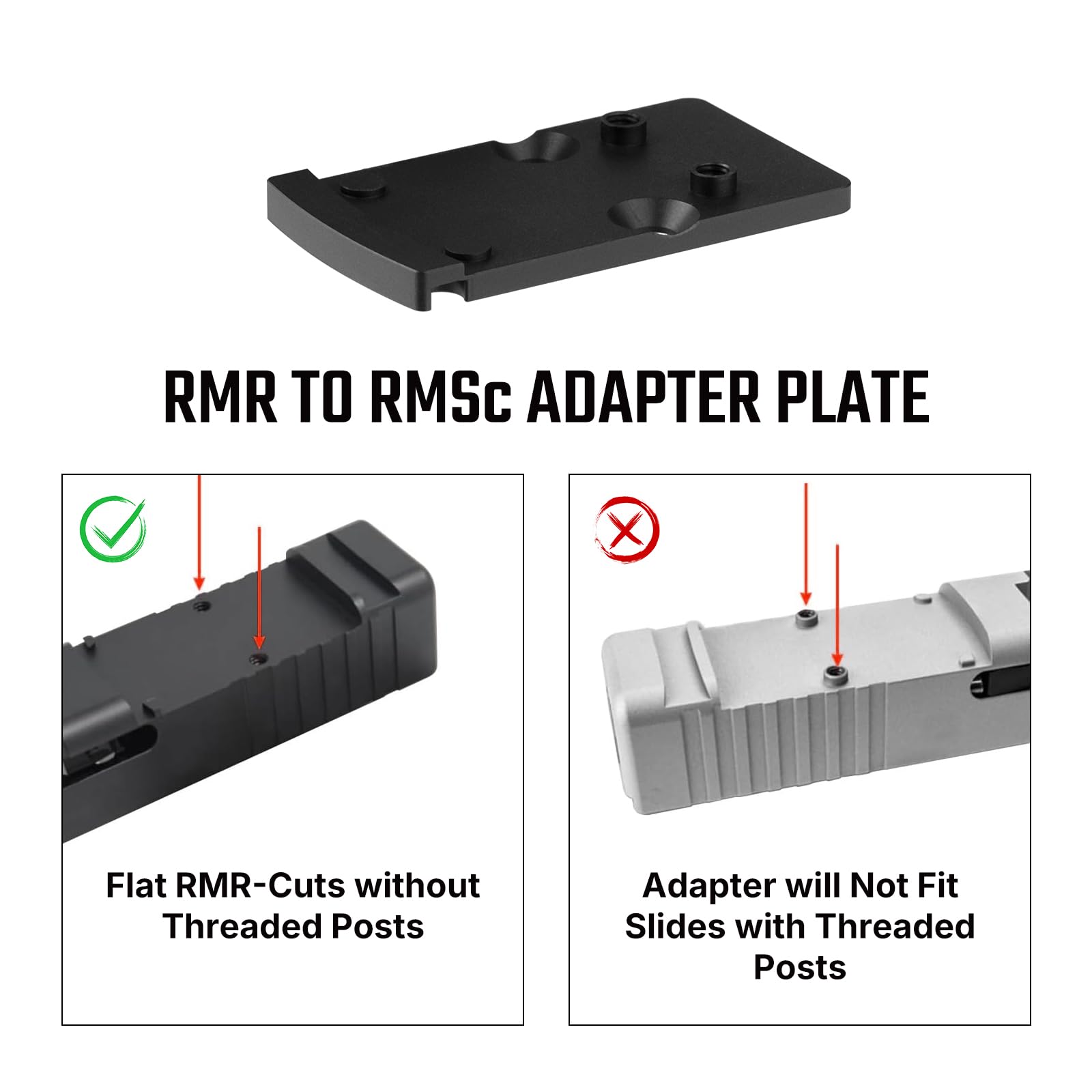 Osight RMR to RMSc Adapter Plate for RMR Slide Cut, Compatible with Standard RMSc Footprint Red Dot Sights