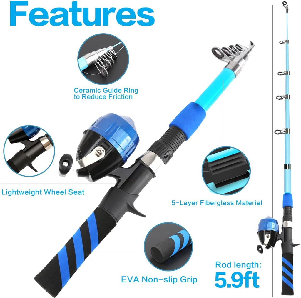 Skiennix Collapsible Telescopic Fishing Rod & Reel Combo - Beginner Youth Fishing Kit | Compact & Portable