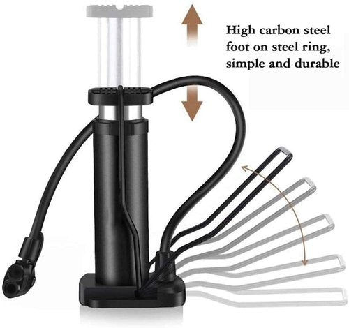 Mini Bicycle Pump Bike Foot Pump 120 PSI Foot Activated Floor Pump with Extra Sensitive Pressure Gauge Portable Air Pump with Gas Ball Needle for All Bike, Fits Presta & Schrader Valve