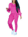 Akmipoem Two Piece Outfit Bubble Satin Ruffle Sport Suit Sweatshirt and Sweatpants for Junior Rose XXXL