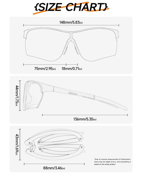 CNLO sports sunglasses lightweight TR90 frame women driving fishing foldable color changing sunglasses UV400 protection(Black Frame White To Gray)