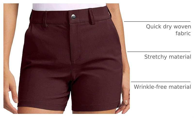 SANTINY Women’s 5" Quick Dry Golf Shorts with Pockets — Wine, Medium