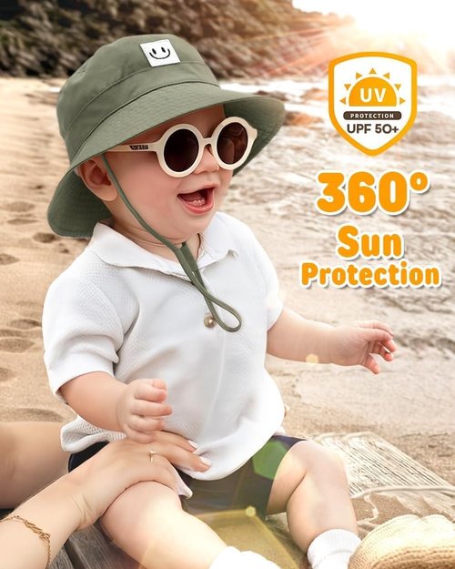 FURTALK Baby Sun Hat - Smile Face Toddler Bucket Hat with UPF 50+ Protection | Ages 0-5 Years