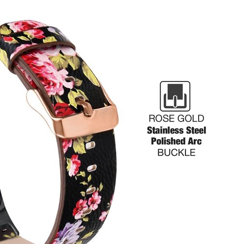 Abanen Leather Bands for Fitbit Charge 5, Floral Print Soft Leather Women Wristband Strap with Stainless Steel Quick Release Compatible with Fitbit Charge 5 (Black)