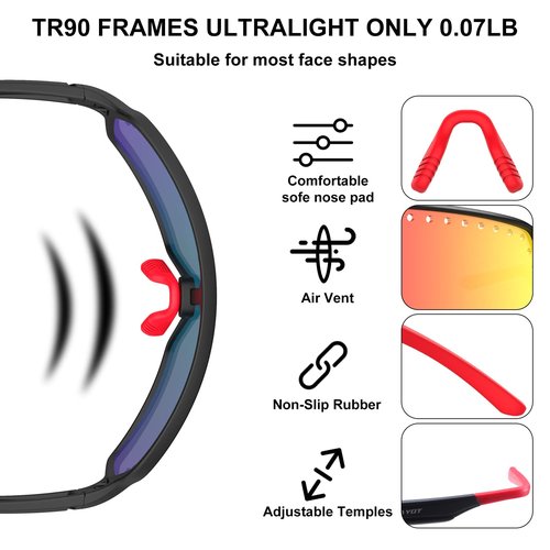 HAAYOT Polarized Cycling Glasses,Sports Sunglasses for Men Women,Baseball Running Fishing Biking Sunglasses with 3 Lenses Black Orange