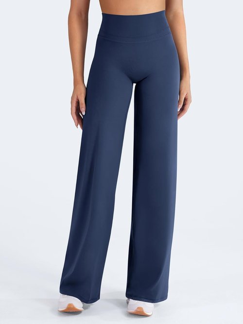 HIGORUN High Waisted Straight Leggings - No Front Seam Workout Pants for Women | 31" Wide Leg Gym Yoga