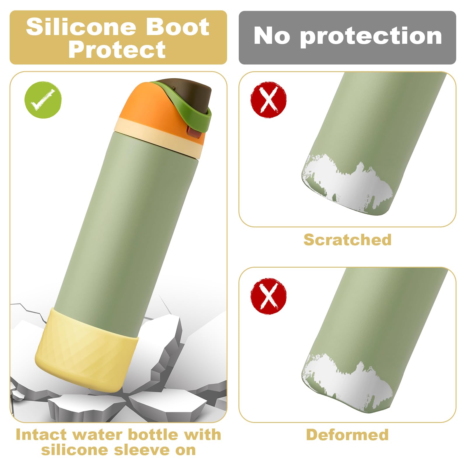 Alwenid 2PCS Silicone Water Bottle Boot for Owala 24 Oz, Anti-Slip Protective Sleeve Bottom Bumper Protector for FreeSip, Twist, and Flip Stainless Steel Water Bottles (Peach)