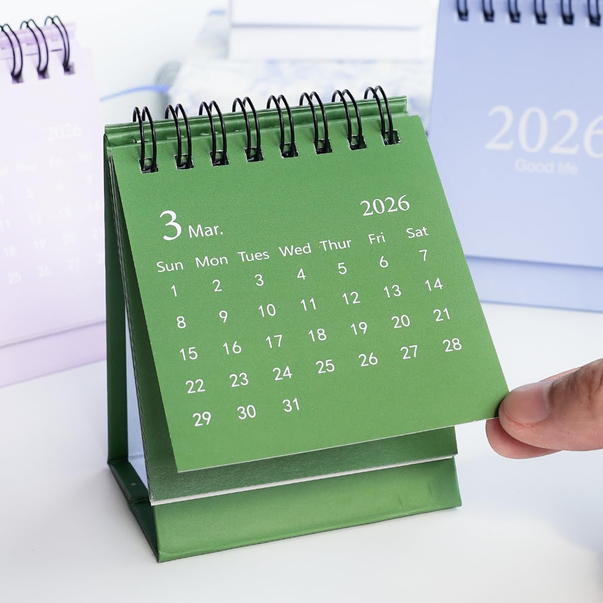 Mini Desk Calendar 2026-2027, January 2026 until July 2027, Small Desk Calendar Standing Flip Monthly Calendar Twin-Wire Binding with Stickers for Home Office School (Green)